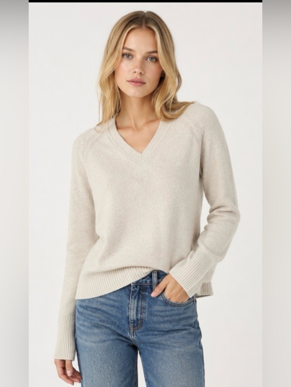 J. Crew | Women's Cream V-Neck Sweater Merino and Alpaca Blend